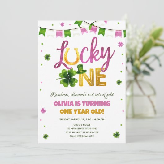 Lucky One St. Patrick's Day Girl First Birthday in Kaart (Staand voorkant)