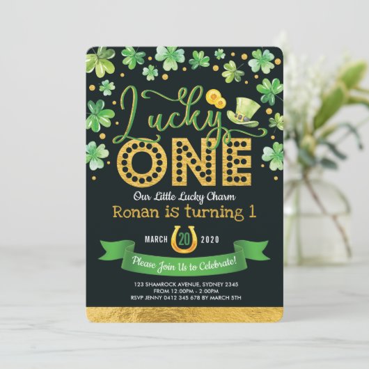 Lucky One St. Patrick's Day Shamrock 1st Birthday Kaart (Staand voorkant)