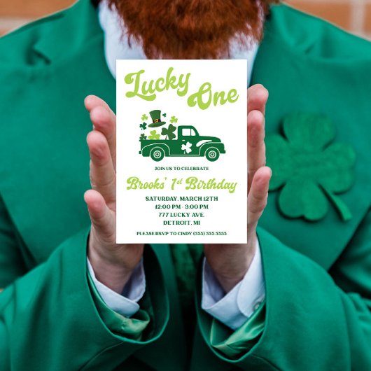 Lucky One, St. Patrick's Day Truck First Birthday Kaart