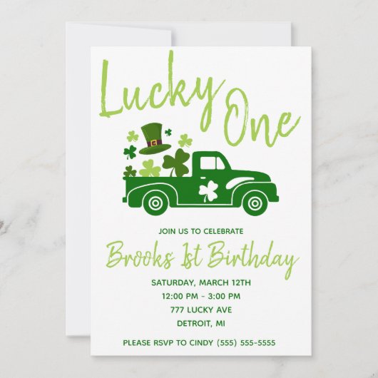 Lucky One, St. Patrick's Day Truck First Birthday Kaart (Voorkant)