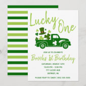 Lucky One, St. Patrick's Day Truck First Birthday Kaart (Voorkant / Achterkant)