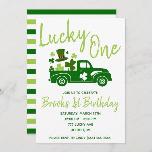 Lucky One, St. Patrick's Day Truck First Birthday Kaart (Voorkant / Achterkant)