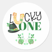 Lucky One St Patricks Eerste Verjaardagsfeestje Ronde Sticker (Voorkant)