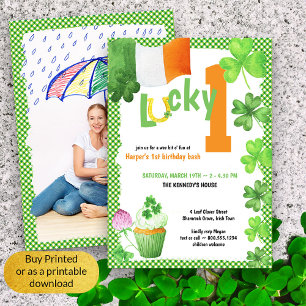 Lucky One St Patricks Portret Foto 1st Birthday Kaart