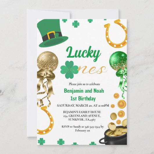 Lucky One Twin 1e Verjaardag St Patrick's Day Boy Kaart (Voorkant)