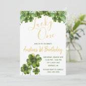 Lucky One, Vier Leaf Clover First Birthday Kaart (Staand voorkant)