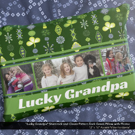 "Lucky Opa" Shamrock Clover Donkergroene foto Accent Kussen