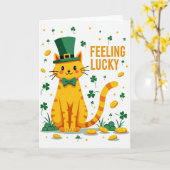 Lucky Oranje Kat St. Patricks Dag Kaart (Gele Bloem)