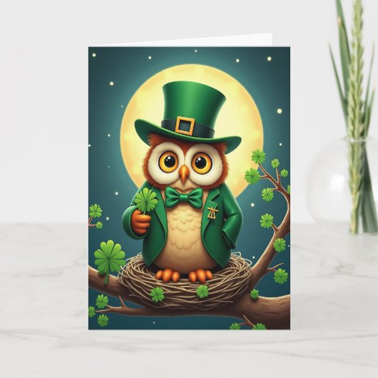 Lucky Owl Festive Groene Kaart (Voorkant)