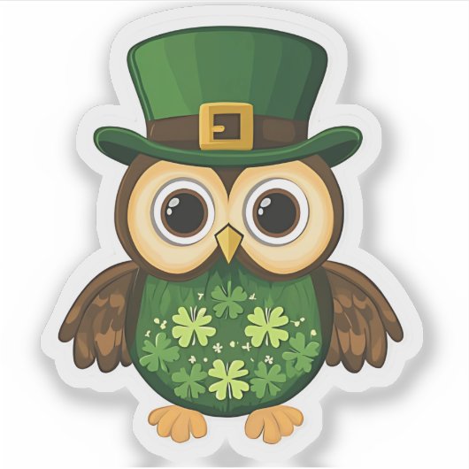 Lucky Owl St. Patrick's Day Sticker (Voorkant)