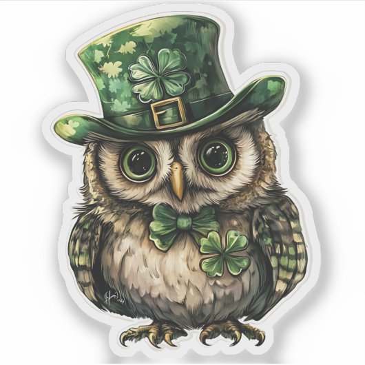 Lucky Owl St. Patrick's Day Sticker (Voorkant)