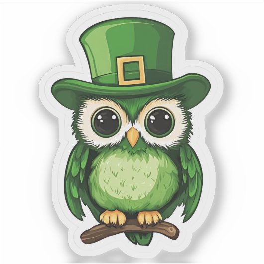 Lucky Owl St. Patrick's Day Sticker (Voorkant)