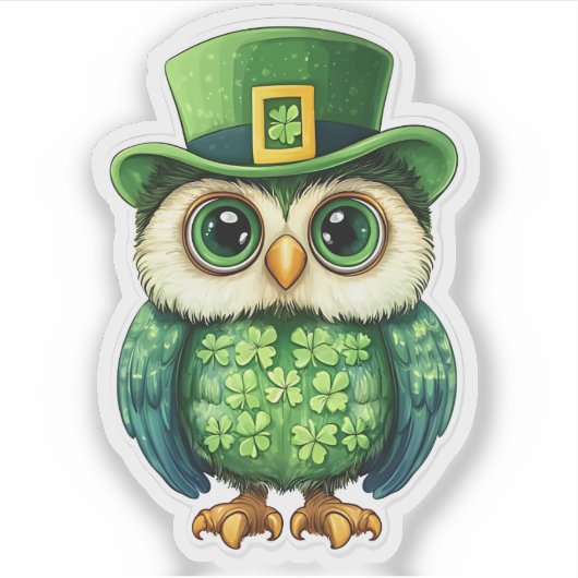 Lucky Owl St. Patrick's Day Sticker (Voorkant)