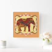 Lucky  Pattered Indian Elephant Vierkante Klok (Huis)