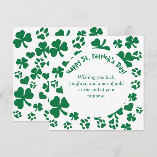 Lucky Paws St. Patrick's Day kaart Klaverpatroon (Voorkant / Achterkant)