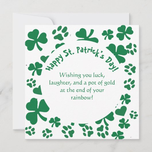 Lucky Paws St. Patrick's Day kaart Klaverpatroon (Voorkant)