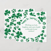 Lucky Paws St. Patrick's Day kaart met klaverpatro (Voorkant / Achterkant)