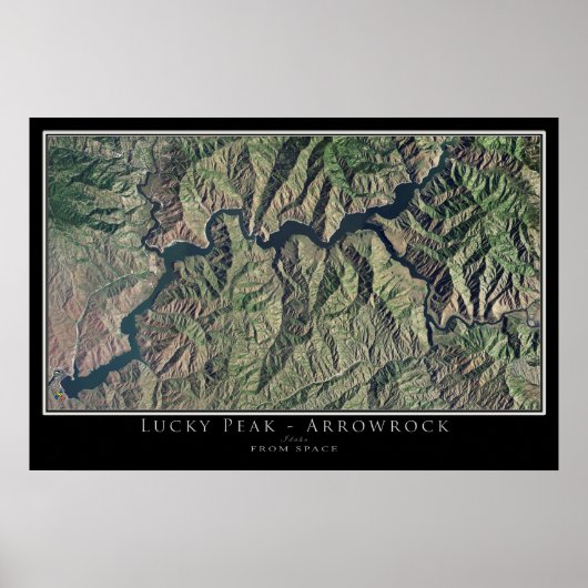 Lucky Peak en Arrowrock Lakes Idaho Satellite Map Poster (Voorkant)