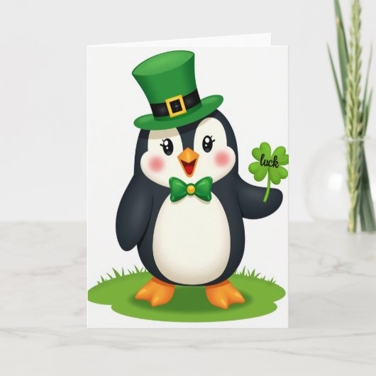 Lucky Penguin Groene Hoedkaart Kaart (Voorkant)