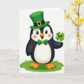 Lucky Penguin Groene Hoedkaart Kaart (Gele Bloem)