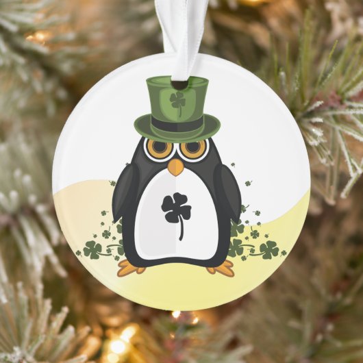 Lucky Penguin St. Patrick's Day Clover Iers Ornament (Boom)