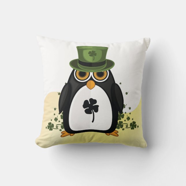 Lucky Penguin St. Patrick's Day Ierse Klaver Cozy  Kussen (Voorkant)