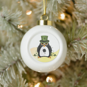 Lucky Penguin St. Patrick's Day Ierse Klaver Keramische Bal Ornament