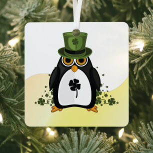 Lucky Penguin St. Patrick's Day Ierse Klaver Metalen Ornament