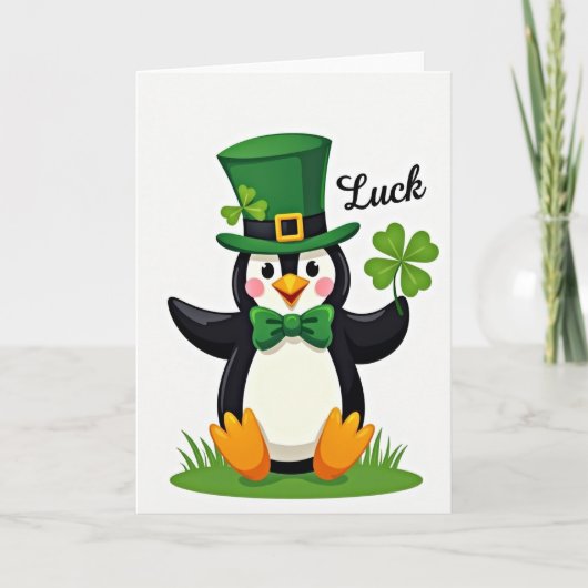 Lucky Penguin St. Patrick's Day Kaart (Voorkant)