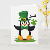 Lucky Penguin St. Patrick's Day Kaart (Gele Bloem)