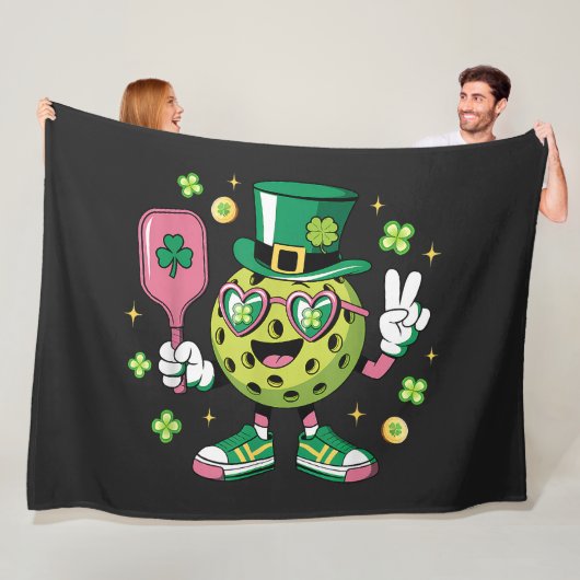 Lucky Pickleball Hoed Ierse Shamrock Fleece Deken (In situ)