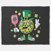 Lucky Pickleball Hoed Ierse Shamrock Fleece Deken (Voorkant (Horizontaal))