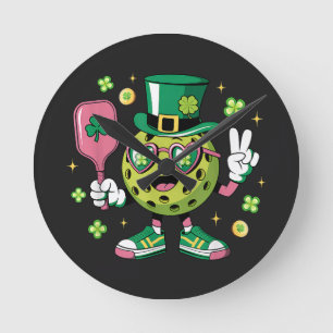 Lucky Pickleball Hoed Ierse Shamrock Ronde Klok