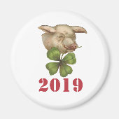 Lucky Pig met Klaver in Mond - Jaar van het Varken Magneet (Voorkant)