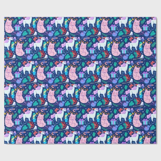 Lucky Pigs en Unicorns Cadeaupapier (Vlak)