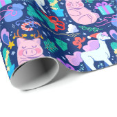 Lucky Pigs en Unicorns Cadeaupapier (Rol Hoek)