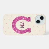Lucky Pink Glitter Hoefijzer Naam Initialen iPhone 15 Case (Achterkant horizontaal)