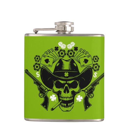 Lucky Poker Skull Heupfles (Voorkant)