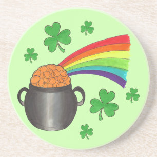 Lucky Pot of Gold Shamrock St. Patrick's Day Green Zandsteen Onderzetter