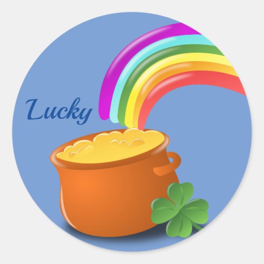 Lucky Pot van goud onder de regenboog Ronde Sticker (Voorkant)