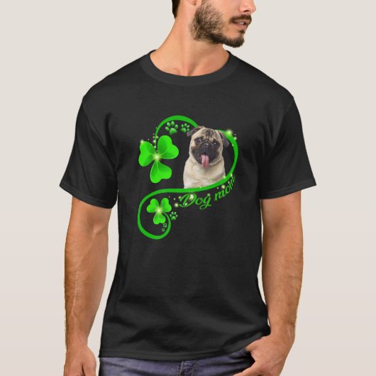Lucky Pug Dog Ma Lover Shamrock St Patrick Day T-shirt (Voorkant)