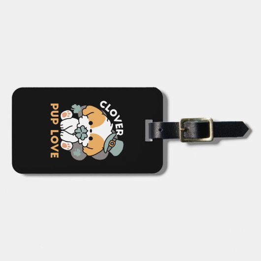Lucky Pup met Klaver - St. Patrick's Day Gift Bagagelabel (Voorkant horizontaal)