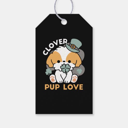 Lucky Pup met Klaver - St. Patrick's Day Gift Cadeaulabel (Voorkant)