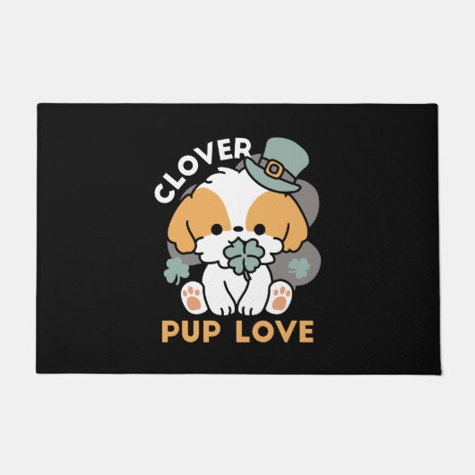 Lucky Pup met Klaver - St. Patrick's Day Gift Deurmat (Voorkant)