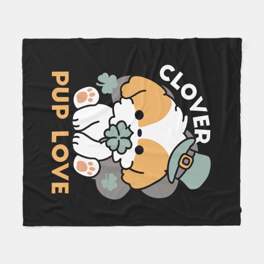 Lucky Pup met Klaver - St. Patrick's Day Gift Fleece Deken (Voorkant (Horizontaal))