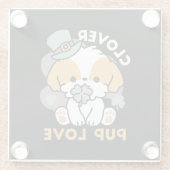 Lucky Pup met Klaver - St. Patrick's Day Gift Glazen Onderzetter (Achterkant)