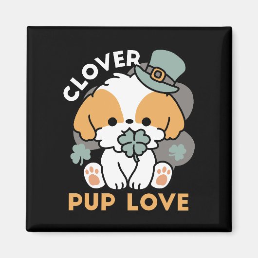 Lucky Pup met Klaver - St. Patrick's Day Gift Magneet (Voorkant)
