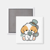 Lucky Pup met Klaver - St. Patrick's Day Gift Magneet (Voorkant / Achterkant)