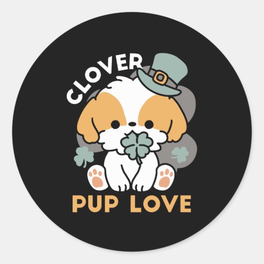 Lucky Pup met Klaver - St. Patrick's Day Gift Ronde Sticker (Voorkant)