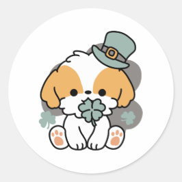 Lucky Pup met Klaver - St. Patrick's Day Gift Ronde Sticker